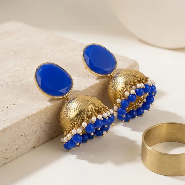 Blue_Brass_Gold_Tone_Jhumka_Earrings_For_Women