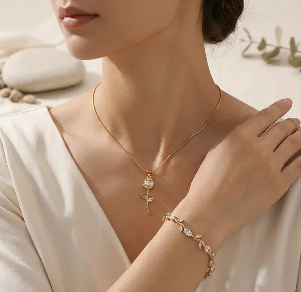Combo_Gold_Plated_Cherry_Enamel_Pendant_Necklace_Gold_Plated_Crystal_Stone_Wave_Design_Bracelet_for_Women