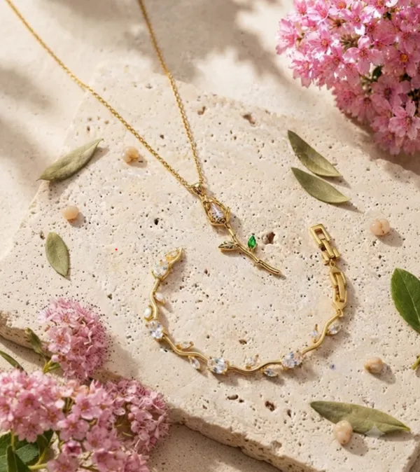 Combo_Gold_Plated_Cherry_Enamel_Pendant_Necklace_Gold_Plated_Crystal_Stone_Wave_Design_Bracelet_for_Women