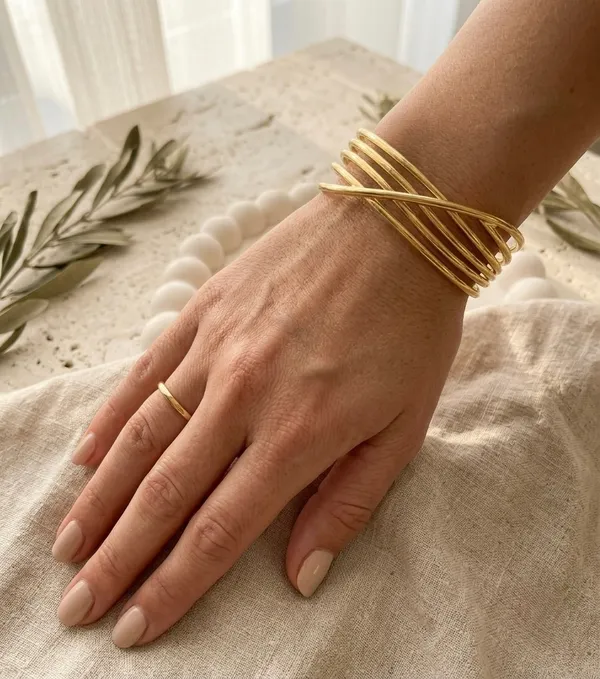 Gold_Stainless_Steel_Twisted_Wire_Adjustable_Cuff_Bracelet_For_Women
