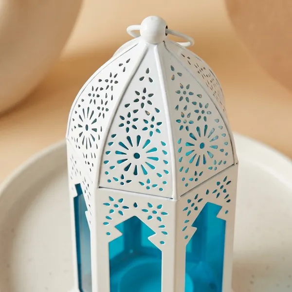 Metal_Glass_Moroccan_Blue_Glass_White_Lantern