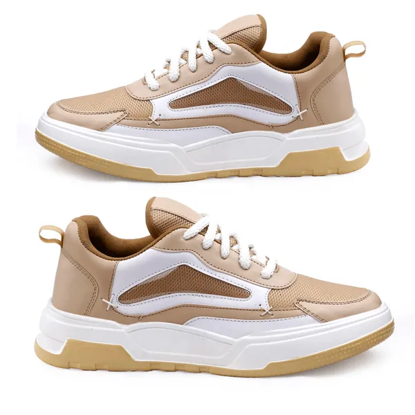 Cream_Synthetic_Leather_Sports_Shoes_For_Men