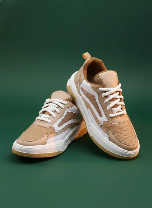 Cream_Synthetic_Leather_Sports_Shoes_For_Men