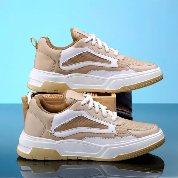 Cream_Synthetic_Leather_Sports_Shoes_For_Men