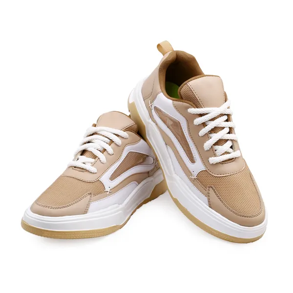 Cream_Synthetic_Leather_Sports_Shoes_For_Men