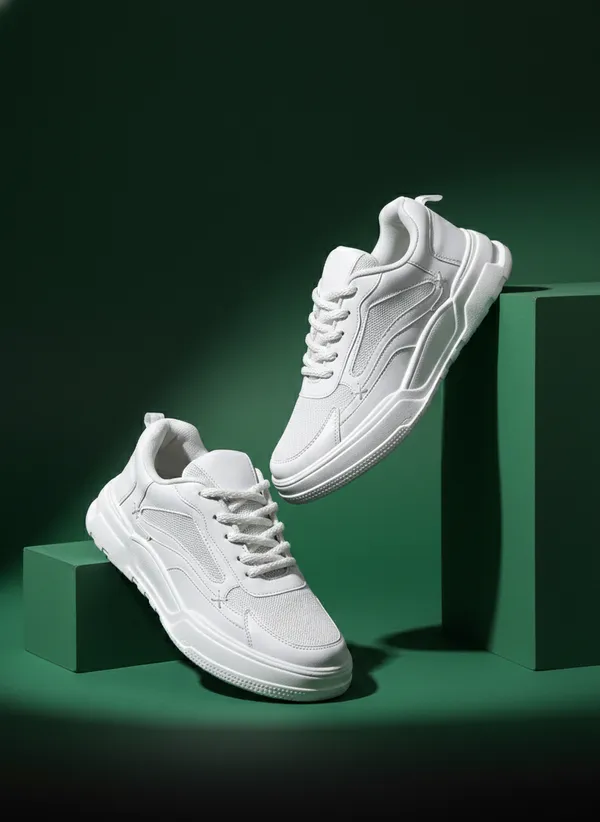 White_Synthetic_Leather_Sports_Shoes_For_Men