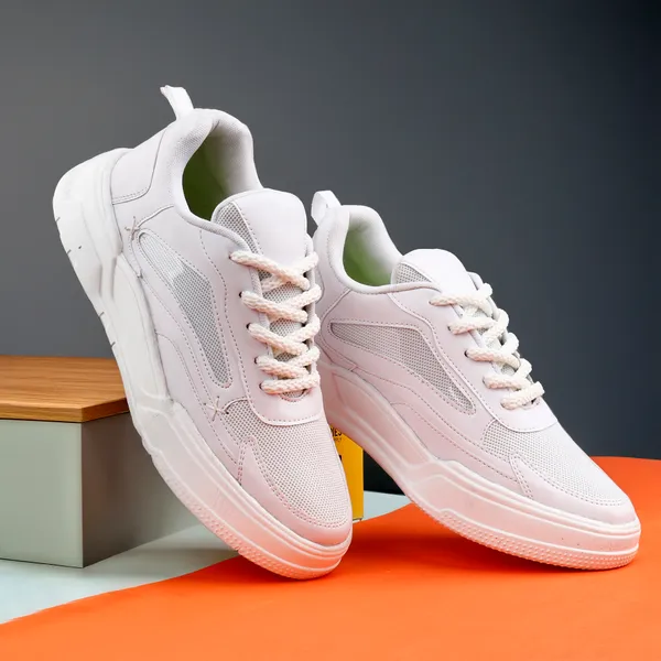 White_Synthetic_Leather_Sports_Shoes_For_Men