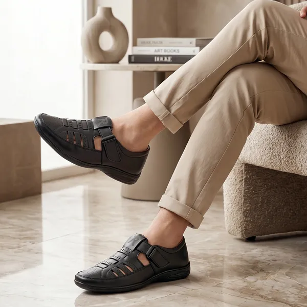 Black_Synthetic_Leather_Sandal_For_Men