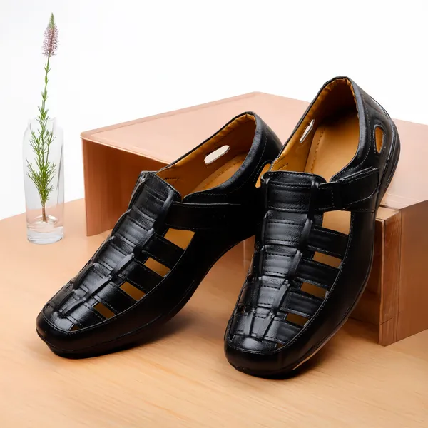 Black_Synthetic_Leather_Sandal_For_Men
