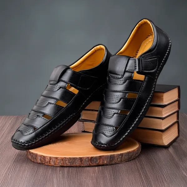 Black_Synthetic_Leather_Sandal_For_Men
