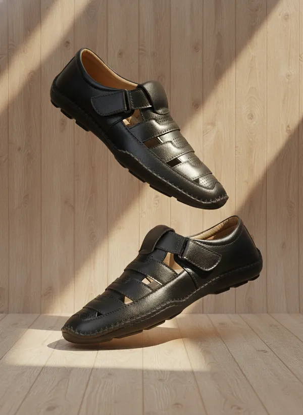 Black_Synthetic_Leather_Sandal_For_Men