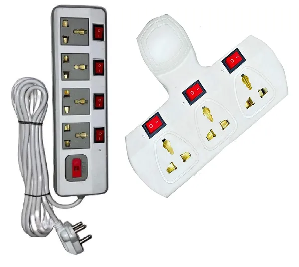 Mlu_Combo_Of_2_Extension_Board_4x4x4_4_Switch_4_Universal_Socket_6_Amp_4mtr_Cord_And_3x3_Multiplug_3switch_And_3_Socket_With_Led_Indicator_And_Fuse