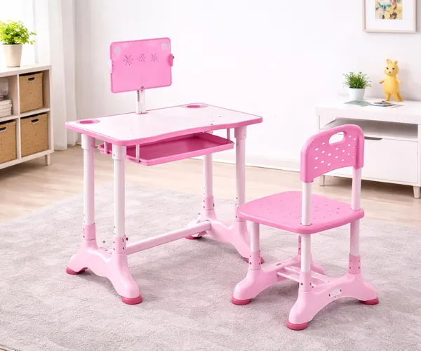 Mlu_Children_Desk_Kids_Study_Table_And_Chair_Set_Adjustable_Height_With_Book_Stand_Storage_Tray_Writing_Homework_Reading_Table_Pink_Plastic