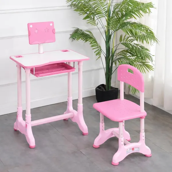 Mlu_Children_Desk_Kids_Study_Table_And_Chair_Set_Adjustable_Height_With_Book_Stand_Storage_Tray_Writing_Homework_Reading_Table_Pink_Plastic