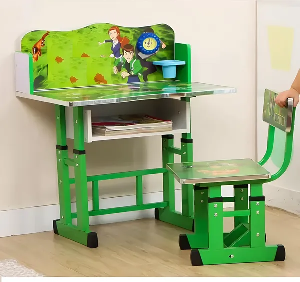 Mlu_Kids_Study_Table_And_Chair_Set_Children_Table_And_Chair_Height_Adjustable_Wooden_Baby_Desk_Green