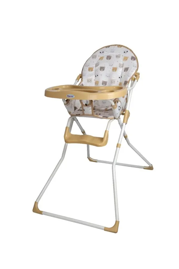 Mlu_Foldable_Baby_High_Chair_Bear_Print_Pattern_Beige_And_White_Adjustable_Feeding_Tray