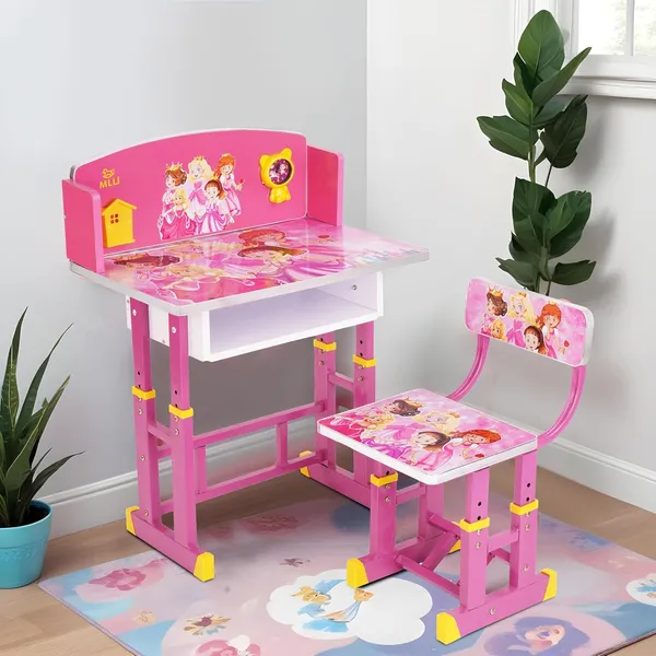 Mlu_Kids_Study_Table_And_Chair_Set_Height_Adjustable_Pink_And_White_With_Storage_Shelf_Children_Desk_Kids_Functional_Table_And_Chair