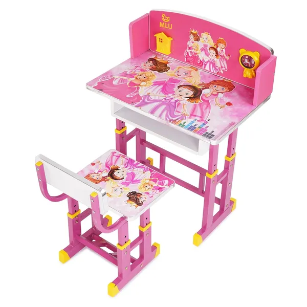 Mlu_Baby_Desk_Study_Table_And_Chair_Set_Height_Adjustable_Princess_Theme_Pink_And_Yellow