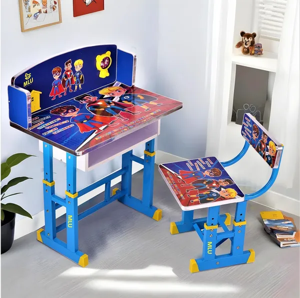 Mlu_Kids_Study_Table_And_Chair_Set_Height_Adjustable_Blue_And_White_With_Storage_Shelf_Children_Desk_Kids_Functional_Table_And_Chair