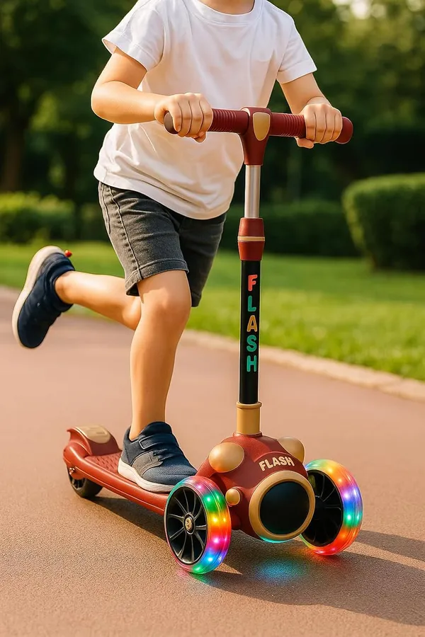 Mlu_Flash_3_Wheel_Kids_Scooter_With_Led_Light_Up_Wheels_Underbody_Lights_Music_Adjustable_Handlebar_Foldable_Kick_Scooter_For_Boys_Girls_Red_Gold