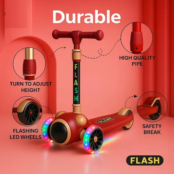Mlu_Flash_3_Wheel_Kids_Scooter_With_Led_Light_Up_Wheels_Underbody_Lights_Music_Adjustable_Handlebar_Foldable_Kick_Scooter_For_Boys_Girls_Red_Gold