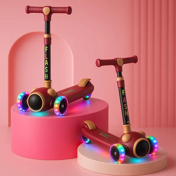 Mlu_Flash_3_Wheel_Kids_Scooter_With_Led_Light_Up_Wheels_Underbody_Lights_Music_Adjustable_Handlebar_Foldable_Kick_Scooter_For_Boys_Girls_Red_Gold