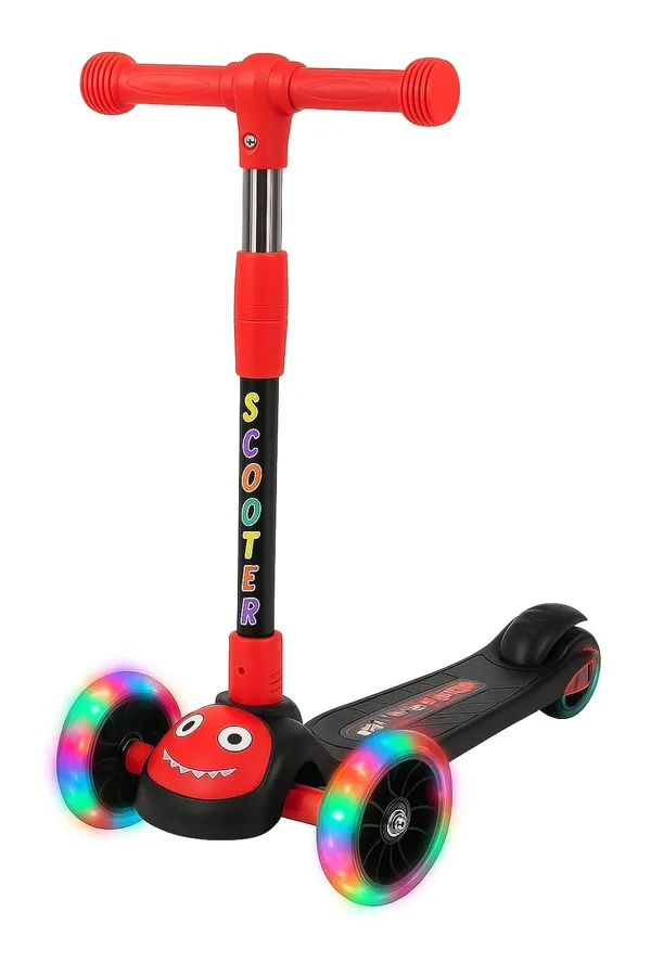 Mlu_Kids_3_Wheel_Kick_Scooter_Led_Light_Up_Wheels_Adjustable_Height_85_Cm_Red_And_Black_Ages_3_8_Years