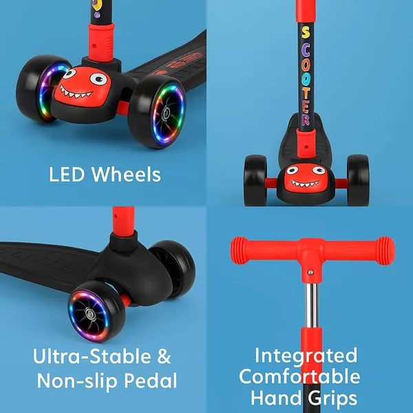 Mlu_Kids_3_Wheel_Kick_Scooter_Led_Light_Up_Wheels_Adjustable_Height_85_Cm_Red_And_Black_Ages_3_8_Years