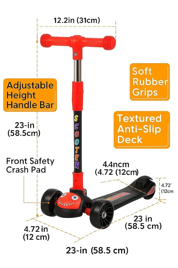 Mlu_Kids_3_Wheel_Kick_Scooter_Led_Light_Up_Wheels_Adjustable_Height_85_Cm_Red_And_Black_Ages_3_8_Years