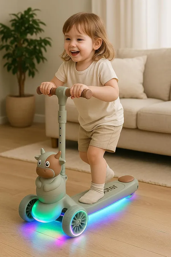 Mlu_Kids_Scooter_With_Led_Light_Up_Wheels_And_Music_Cow_Design_Handle_Height_Adjustable_Pista_Green
