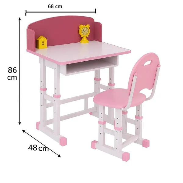 Mlu_Kids_Study_Table_And_Chair_Set_Adjustable_Height_Desk_For_Children_Write_Erase_Tabletop_Ergonomic_Design_Durable_Pink_Study_Desk_With_Storage_Shelf_Table_Size_68_48_86_Cm
