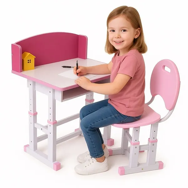 Mlu_Kids_Study_Table_And_Chair_Set_Height_Adjustable_Pink_And_White_Mdf_Multifunctional_Baby_Desk_Chair