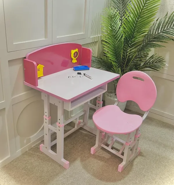 Mlu_Kids_Study_Table_And_Chair_Set_Height_Adjustable_Pink_And_White_Mdf_Multifunctional_Baby_Desk_Chair