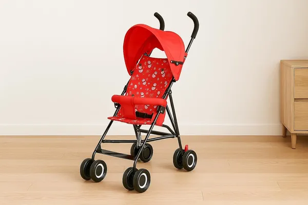 Product_Summary_Mlu_Lightweight_Foldable_Baby_Stroller_With_Safety_Belt_Large_Canopy_Padded_Front_Bar_Compact_Travel_Pram_For_6_48_Months_Dual_Wheels_Foam_Handles_Shock_Absorbing_Frame_Red