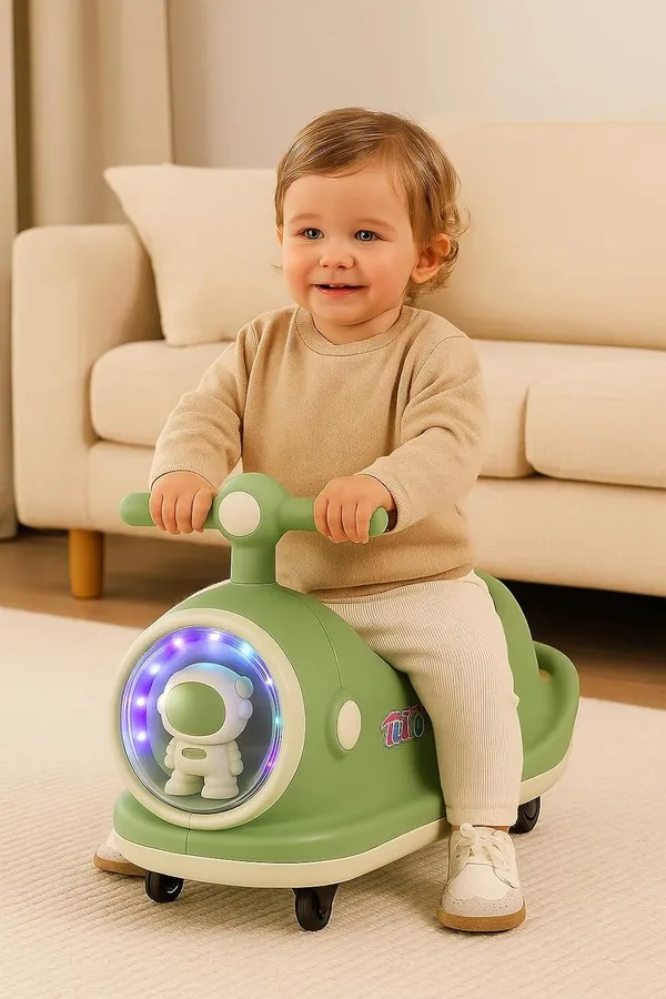 Mlu_Kids_Ride_On_Scooter_Green_Astronaut_Led_Light_Ride_Toy_360_Swivel_Wheels_T_Shaped_Handlebar_Comfortable_Seat_Indoor_Outdoor_Ride_On_For_Toddlers_Green