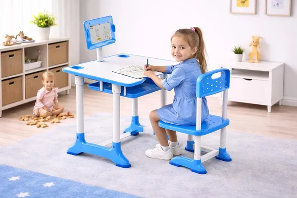 Mlu_Adjustable_Kids_Study_Table_Chair_Set_With_Book_Holder_Storage_Tray_Tablet_Stand_Height_Adjustable_Ergonomic_Desk_For_Kids_Blue