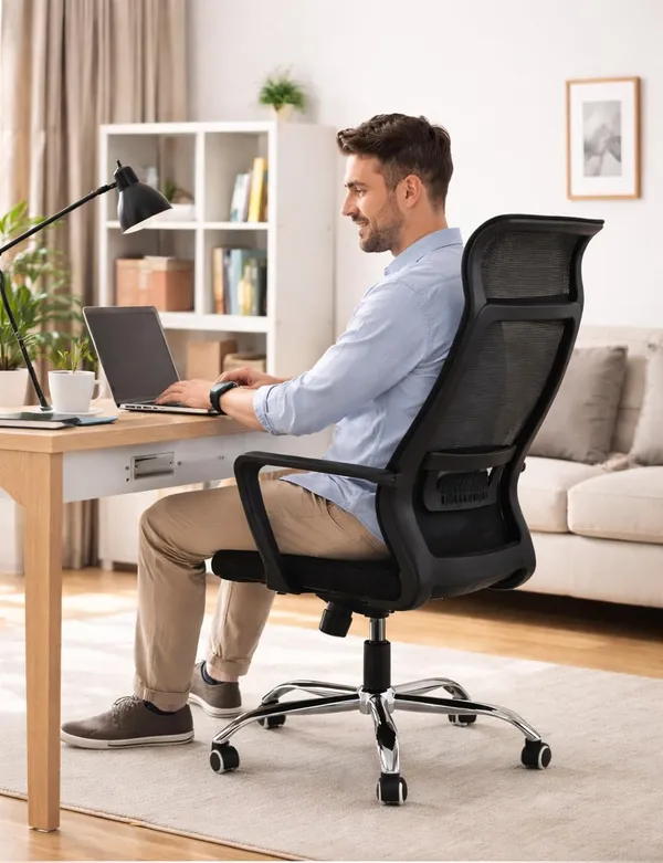 Mlu_Ergonomic_Mesh_Office_Chair_With_Lumbar_Support_Thick_Cushion_Seat_Fixed_Armrests_Heavy_Duty_Chrome_Base_360_Swivel_Wheels_135_Recline_Comfortable_Desk_Chair_For_Home_Office_Black