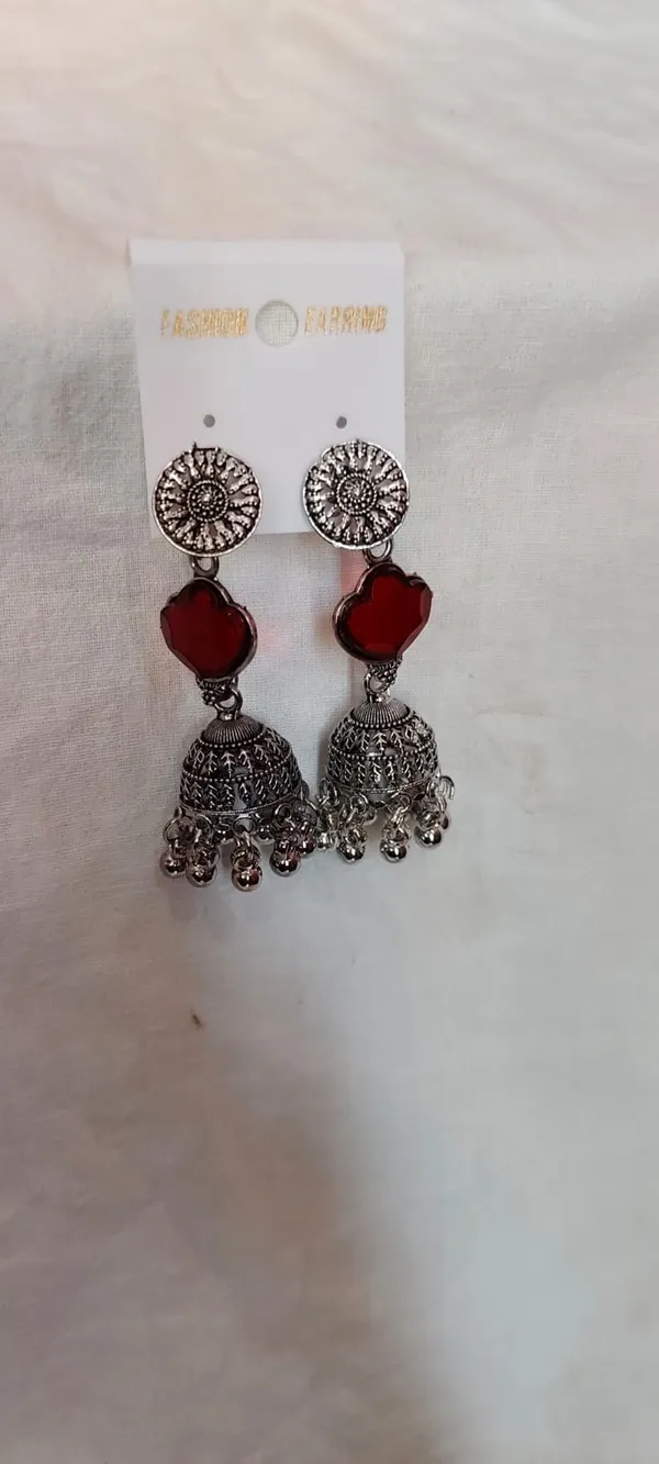 Red_And_Silver_Alloy_Earrings_For_Women