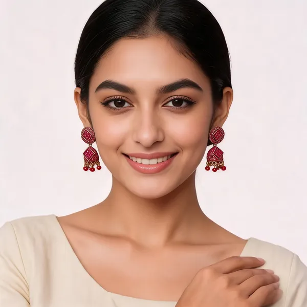 Red_And_Golden_Alloy_Earrings_For_Women