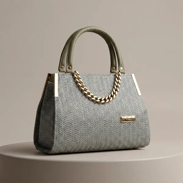 Grey_Textured_Handbag_with_Gold_Chain_and_Green_Handles_for_Women