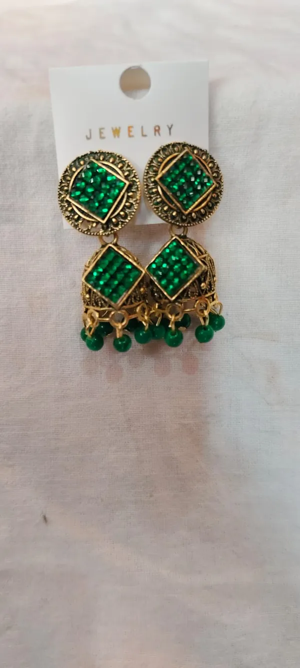 Green_And_Golden_Alloy_Earrings_For_Women