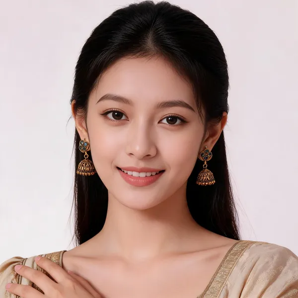 Golden_And_Green_Alloy_Earrings_For_Women