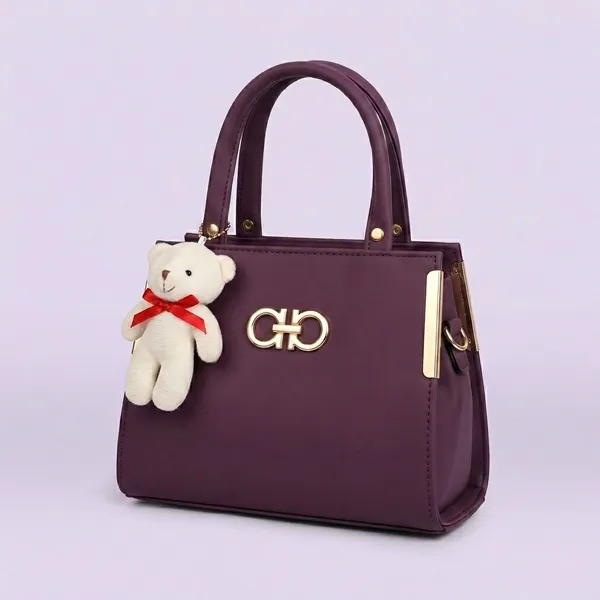 Wine_Pu_Leather_Handbag_With_Teddy_Bear_Charm