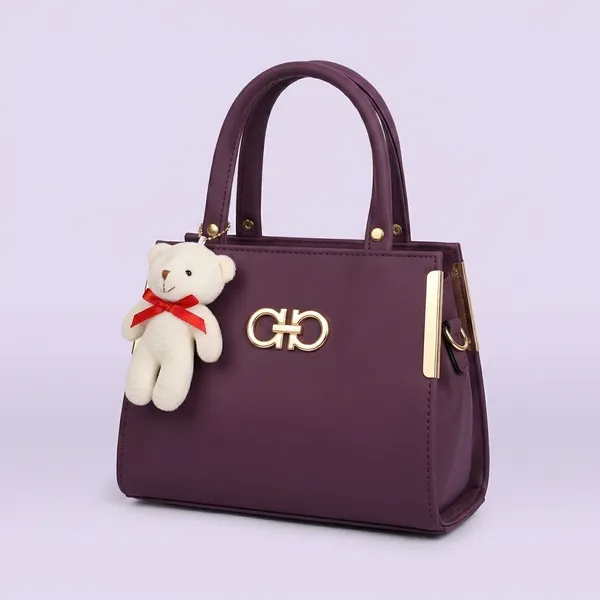 Wine_Pu_Leather_Handbag_With_Teddy_Bear_Charm