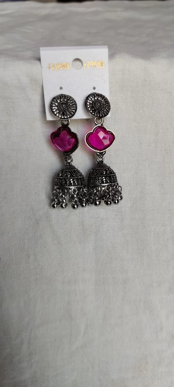 Pink_And_Silver_Alloy_Earrings_For_Women