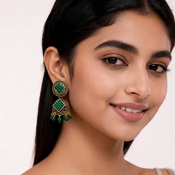 Green_And_Golden_Alloy_Earrings_For_Women