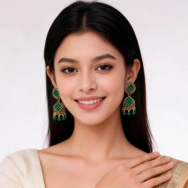 Green_And_Golden_Alloy_Earrings_For_Women