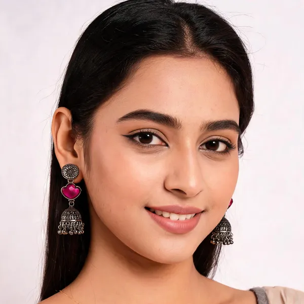 Pink_And_Silver_Alloy_Earrings_For_Women
