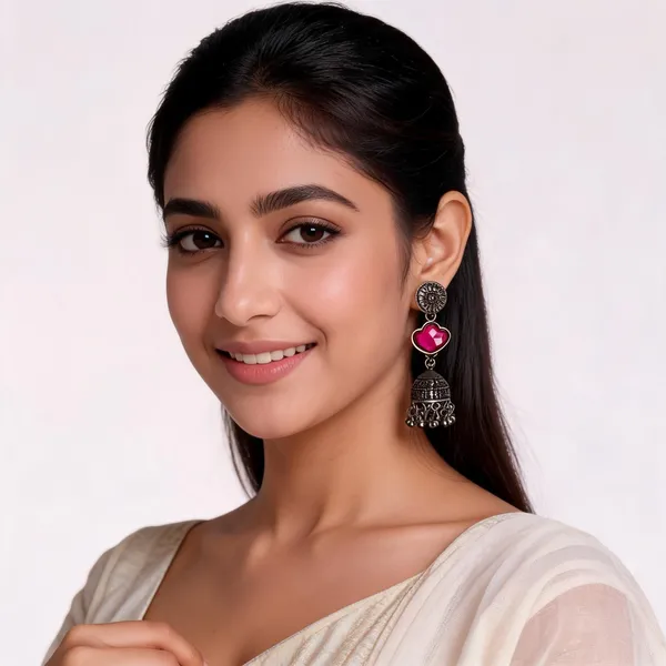 Pink_And_Silver_Alloy_Earrings_For_Women