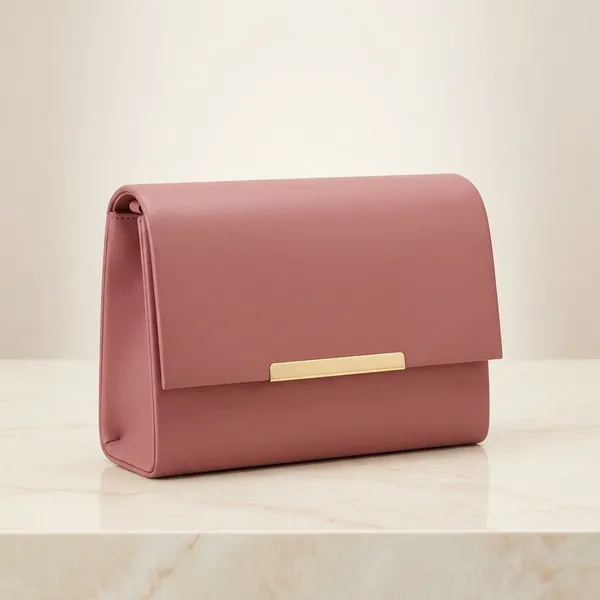 Pink_Structured_Flap_Clutch_with_Gold_Accent_for_Women